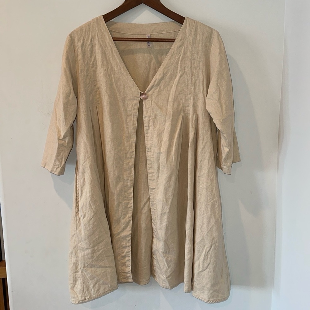 Blue sky tan linen cover up size xs